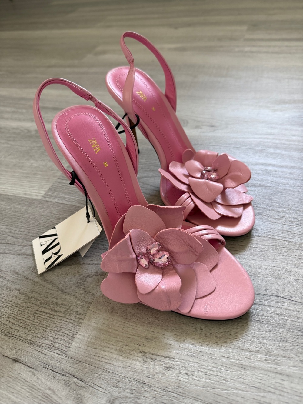 NWT Zara Pink Rhinestone Floral Slingback Heels